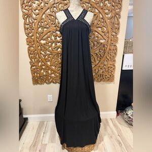 Michael Kors Elegant Black Halter Maxi Dress